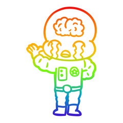 rainbow gradient line drawing cartoon big brain alien crying