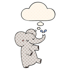 cartoon dancing elephant and thought bubble in comic book style