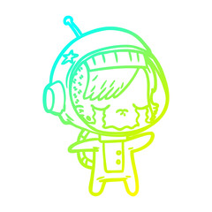 cold gradient line drawing cartoon crying astronaut girl