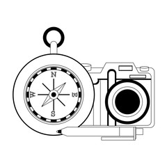 Travel vacations and summer cartoons in black and white