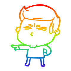 rainbow gradient line drawing cartoon man sweating