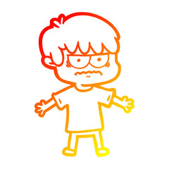 warm gradient line drawing annoyed cartoon boy