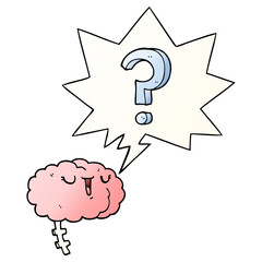 cartoon curious brain and speech bubble in smooth gradient style