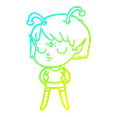 cold gradient line drawing cartoon alien girl