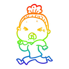 rainbow gradient line drawing cartoon angry old woman