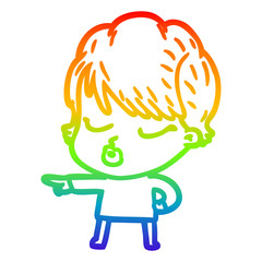 rainbow gradient line drawing cartoon woman with eyes shut