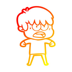 warm gradient line drawing worried cartoon boy