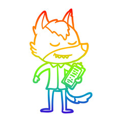 rainbow gradient line drawing friendly cartoon wolf with notes