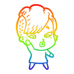 rainbow gradient line drawing cartoon surprised girl