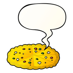 cartoon double cheese pizza and speech bubble in smooth gradient style