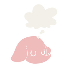 cartoon elephant face and thought bubble in retro style