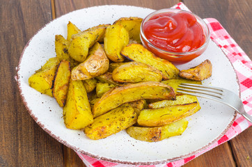 Baked potato wedges with country style herbs on plate