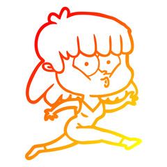 warm gradient line drawing cartoon woman running