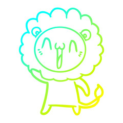 cold gradient line drawing happy cartoon lion