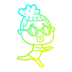 cold gradient line drawing cartoon woman wearing sunglasses
