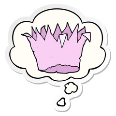 cartoon paper crown and thought bubble as a printed sticker