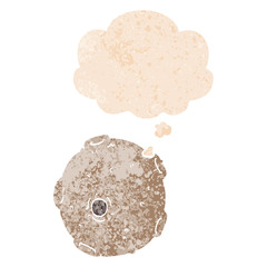 cartoon moon and thought bubble in retro textured style