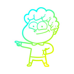 cold gradient line drawing cartoon happy man