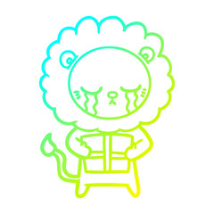 cold gradient line drawing crying cartoon lion