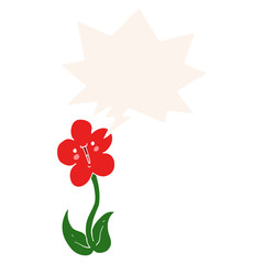 cartoon flower and speech bubble in retro style