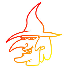 warm gradient line drawing cartoon witch