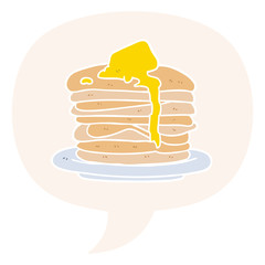cartoon stack of pancakes and speech bubble in retro style