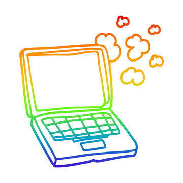 rainbow gradient line drawing cartoon laptop computer