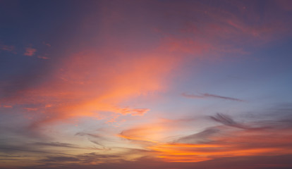 Abstract Colorful sky with sunset view in the evening or sunrise and clouds background in the in nature background concept.