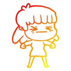 warm gradient line drawing cartoon angry girl