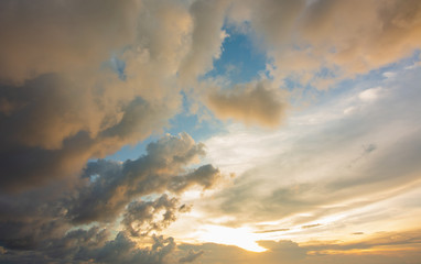Abstract Colorful sky with sunset view in the evening or sunrise and clouds background in the in nature background concept.