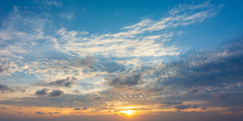 Abstract Colorful sky with sunset view in the evening or sunrise and clouds background in the in...