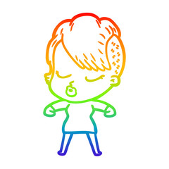 rainbow gradient line drawing cartoon pretty hipster girl