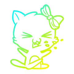 cold gradient line drawing cartoon cat
