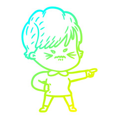 cold gradient line drawing cartoon frustrated woman