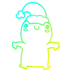 cold gradient line drawing cute cartoon frog wearing christmas hat