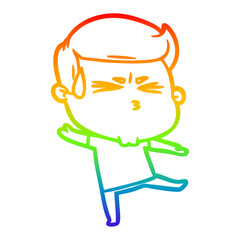 rainbow gradient line drawing cartoon man sweating