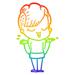 rainbow gradient line drawing happy cartoon girl