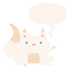 cartoon arctic fox and speech bubble in retro style