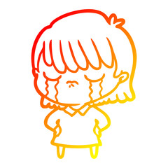 warm gradient line drawing cartoon woman crying