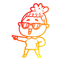 warm gradient line drawing cartoon happy woman wearing spectacles