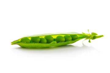 stalk of green peas on a white background