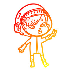 warm gradient line drawing cartoon astronaut woman