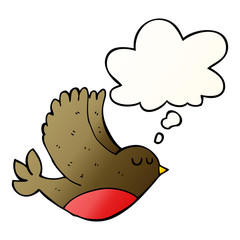 cartoon flying bird and thought bubble in smooth gradient style