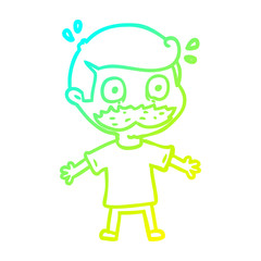 cold gradient line drawing cartoon man with mustache shocked