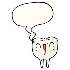 cartoon happy tooth and speech bubble in smooth gradient style