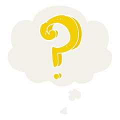 cartoon question mark and thought bubble in retro style