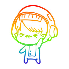 rainbow gradient line drawing angry cartoon space girl waving