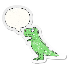 cartoon dinosaur and speech bubble distressed sticker