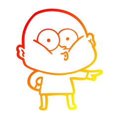 warm gradient line drawing cartoon bald man staring