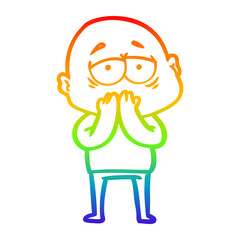 rainbow gradient line drawing cartoon tired bald man